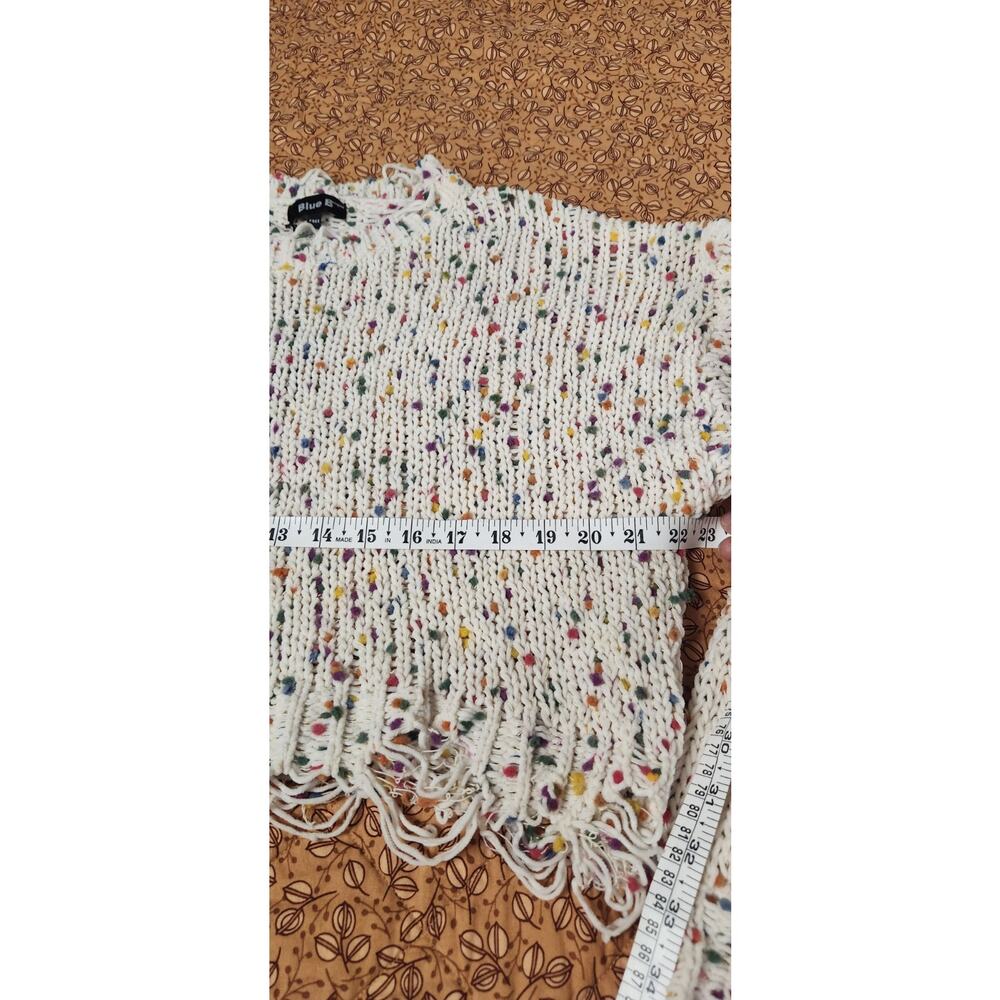Blue B Free Womens Cropped Sweater O/S Distressed Rainbow Confetti Soft Crop - Picture 4 of 6